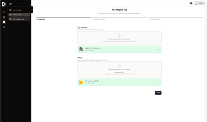 Add Bespoke App – Upload Installer and Supporting Files