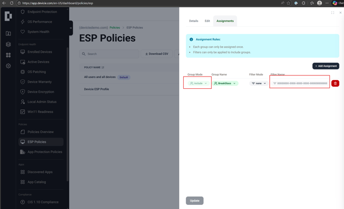 Enrollment Status Page (ESP) assignment example